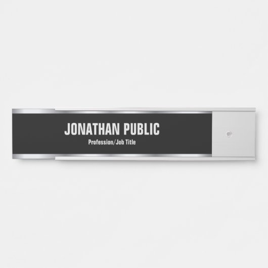 Trendy Elegant Modern Black And Silver Template Türschild (Vorderseite )
