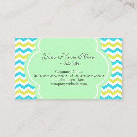 Trendy, elegant, modern blau & limigrün Zickzack Visitenkarte (Vorderseite)