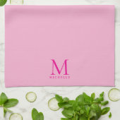 Trendy Elegant Personalized Hot Pink Monogrammed Geschirrtuch (Gefaltet)