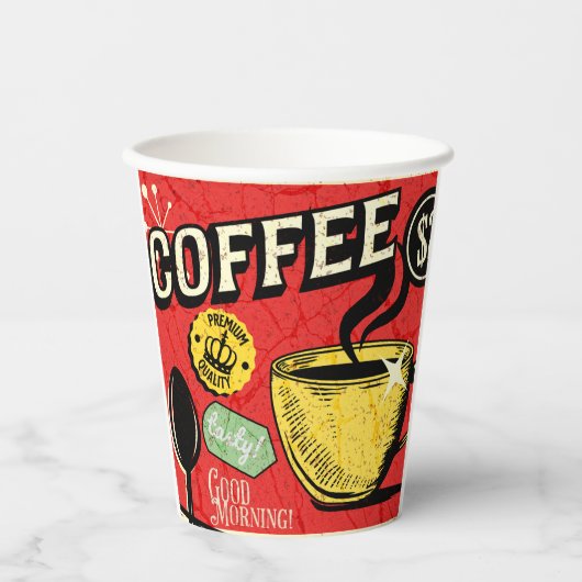 Trendy elegant rustic coffee lovers red  pappbecher (Vorderseite)