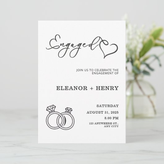 Trendy Elegant Schwarz und Weiß minimalistisch Einladung (Stehend Vorderseite)