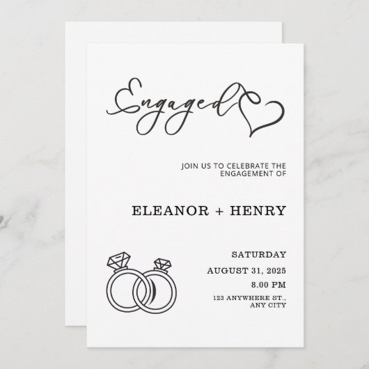 Trendy Elegant Schwarz und Weiß minimalistisch Einladung (Vorne/Hinten)