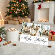 Trendy Elegant Script 3 Photo Collage Christmas