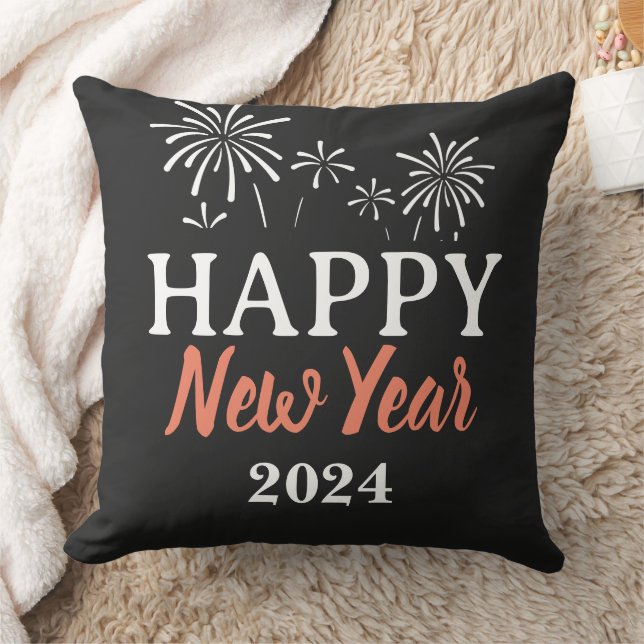 Trendy Elegant Script Happy New Year Kissen (Decke)