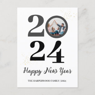 Trendy Elegant Script Happy New Year One Foto Feiertagspostkarte