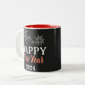 Trendy Elegant Script Happy New Year Zweifarbige Tasse (Vorderseite Links)