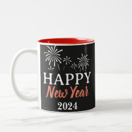 Trendy Elegant Script Happy New Year Zweifarbige Tasse