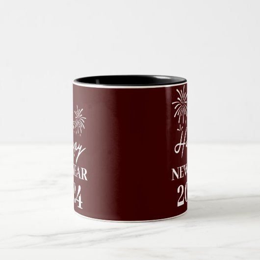 Trendy Elegant Script Happy New Year Zweifarbige Tasse (Mittel)