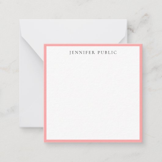 Trendy Elegant Simple Blush Pink & White Name Mitteilungskarte (Vorderseite)