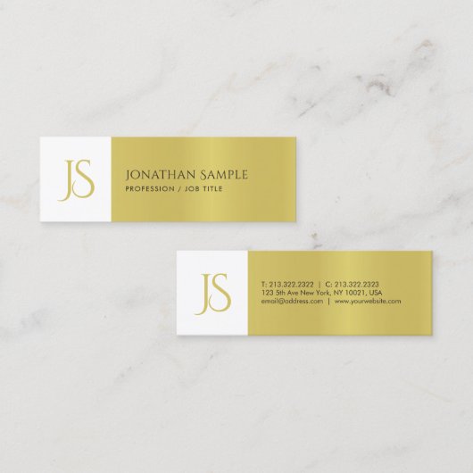 Trendy Elegant Sleek Design Chic Gold Monogramm Mini Visitenkarte (Vorne/Hinten)