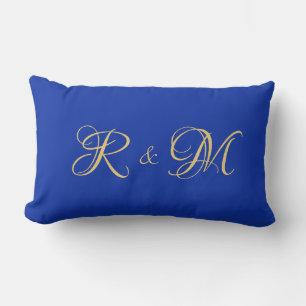 Trendy Elegant Solid Royal Blue Couple Initials Lendenkissen