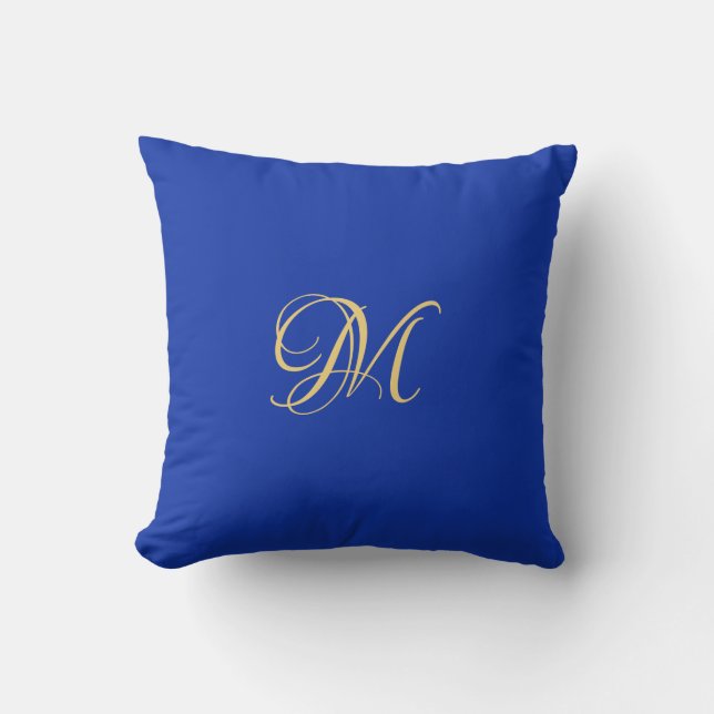 Trendy Elegant Solid Royal Blue Name Monogram Kissen (Vorderseite)