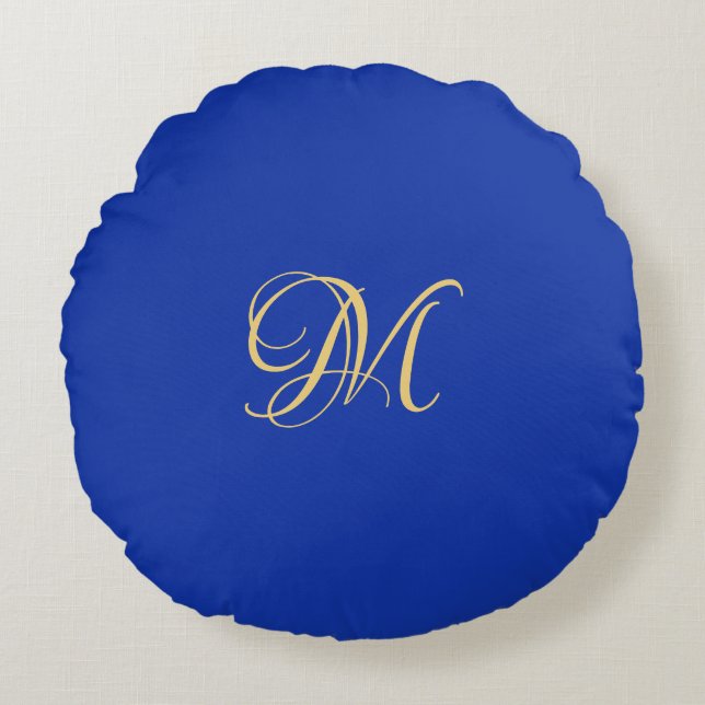 Trendy Elegant Solid Royal Blue Name Monogram Rundes Kissen (Vorderseite)