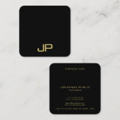 Trendy Elegant Template Monogram Black And Gold Quadratische Visitenkarte (Vorne/Hinten)
