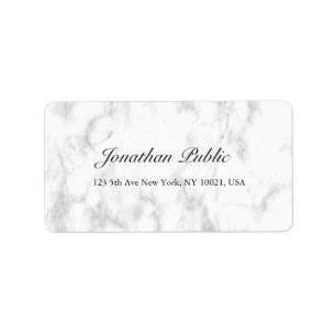 Trendy Elegant White Marble Script Luxus Adresse Adressaufkleber