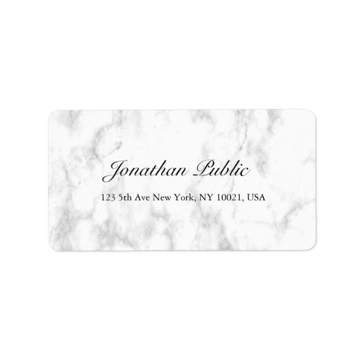 Trendy Elegant White Marble Script Luxus Adresse Adressaufkleber (Vorne)