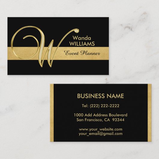 Trendy elegante mit Monogramm Goldschwarz-Initiale Visitenkarte (Vorne/Hinten)