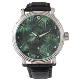 Trendy Elegante schwarz grüne tropische Palmen Blä Armbanduhr