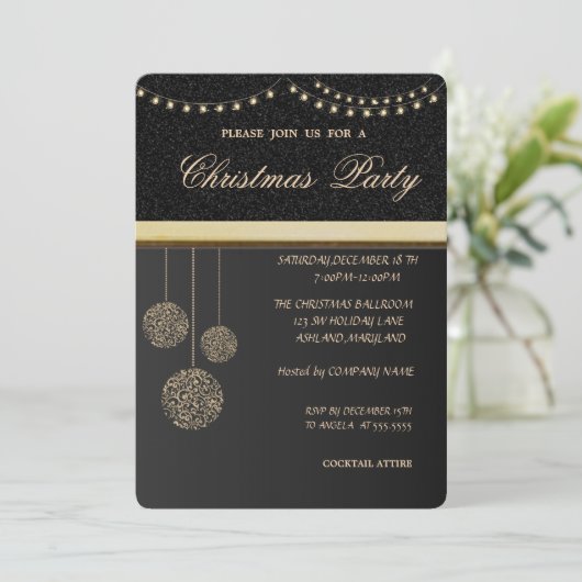 Trendy Elegante Weihnachtsbälle, Weihnachts-Party Einladung (Stehend Vorderseite)