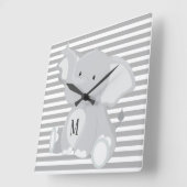 Trendy Elephant Monogram, grau-weiße Streifen Quadratische Wanduhr (Winkel)
