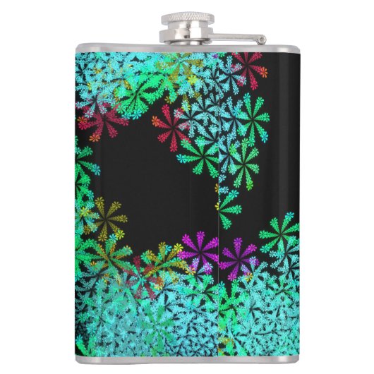 Trendy Emerald Green Fraktal auf Black Flachmann (Rückseite)