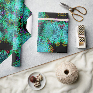 Trendy Emerald Green Fraktal auf Black Geschenkpapier