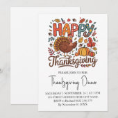 Trendy Erntedank Dinner Turkey Pumpkin Einladung (Vorne/Hinten)
