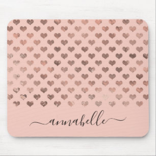 Trendy erröten rosa Rosen-Goldherz-Skript-Name Mousepad