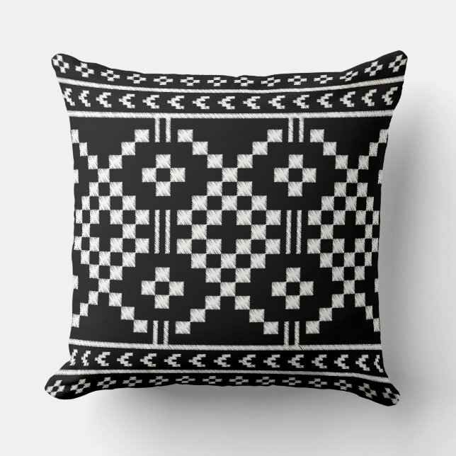 Trendy Ethnic Muster schwarz-weiß geometrisch Kissen (Vorderseite)
