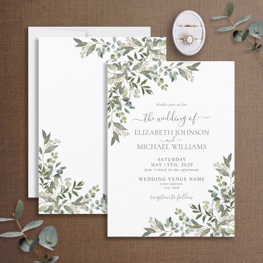 Trendy Eucalyptus Greenerenery Script Wedding Einladung