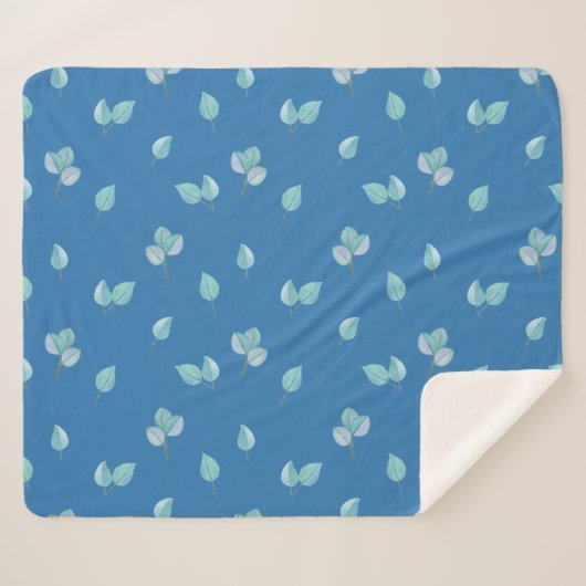 Trendy Eukalyptus-Blätter auf Französisch Blau Sherpadecke (Vorderseite (Horizontal))