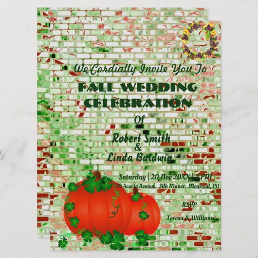 Trendy Fall Orange Pumpkin Wedding Einladung (Vorne/Hinten)