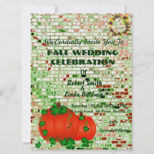 Trendy Fall Orange Pumpkin Wedding Einladung (Vorderseite)