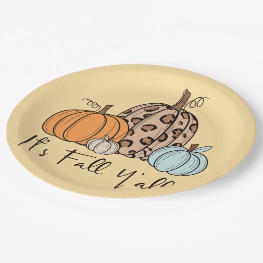 Trendy Fall Pumpkin | Zitat "It's Fall Y'all" Pappteller (Schrägansicht)