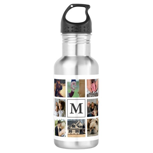 Trendy Family Foto Collage & Monogram Edelstahlflasche (Vorderseite)