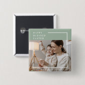 Trendy Family Foto | Grünes Glück gesegnete Ostern Button (Vorne & Hinten)