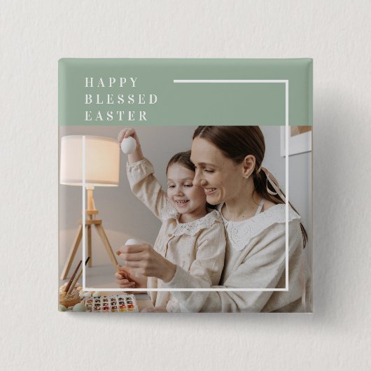 Trendy Family Foto | Grünes Glück gesegnete Ostern Button (Vorderseite)