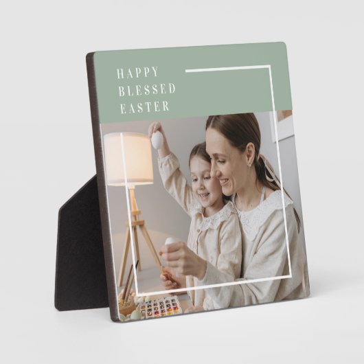 Trendy Family Foto | Grünes Glück gesegnete Ostern Fotoplatte (Vorderseite)