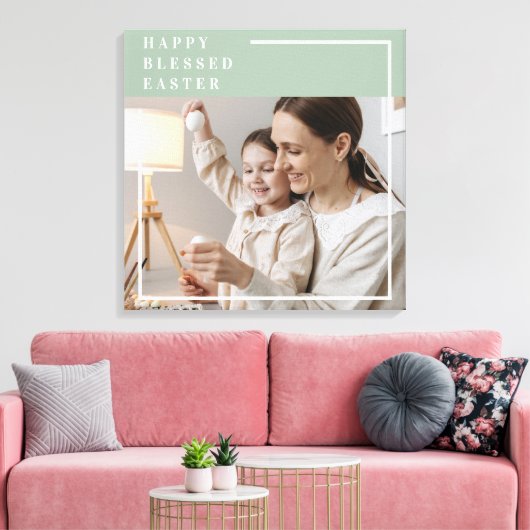 Trendy Family Foto | Grünes Glück gesegnete Ostern Leinwanddruck (Insitu (Wohnzimmer))