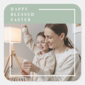 Trendy Family Foto | Grünes Glück gesegnete Ostern Quadratischer Aufkleber (Vorderseite)