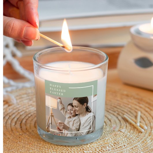 Trendy Family Foto | Grünes Glück gesegnete Ostern Quadratischer Aufkleber