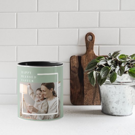 Trendy Family Foto | Grünes Glück gesegnete Ostern Tasse