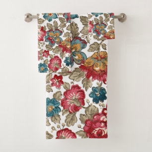 Trendy, farbenfrohe Boho Floral-White-Hintergrund Badhandtuch Set