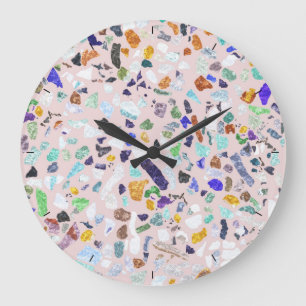 Trendy Farbige Shiny Stones Terrazzo Rosa Design Große Wanduhr