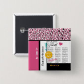Trendy Fashion Newsprint Pink Leopard und Name Button (Vorne & Hinten)
