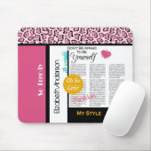Trendy Fashion Newsprint Pink Leopard und Name Mousepad (Mit Mouse)
