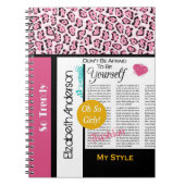 Trendy Fashion Newsprint Pink Leopard und Name Notizblock (Vorderseite)