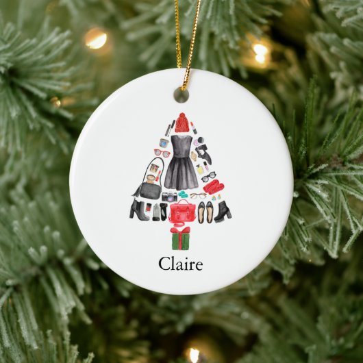 Trendy Fashionista Makeup Personalisierter Mädchen Keramik Ornament (Baum)