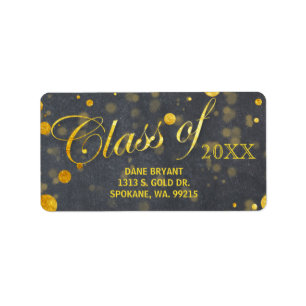 Trendy Faux Gold Foil Confetti Graduation Address Adressaufkleber