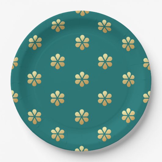 Trendy Festive Christmas Aquamarin & Gold Daisy Pappteller (Vorderseite)
